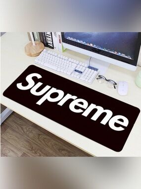 Supreme Black and White Logo Desk Mat